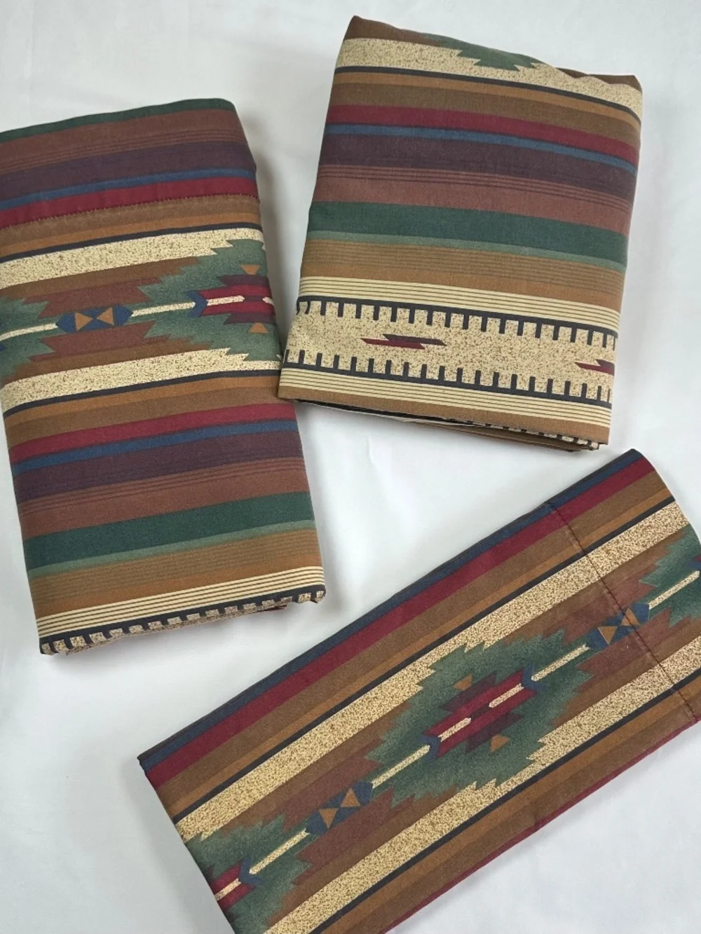 Vintage Dan River Southwest Aztec Queen Sheet Set, Fitted Flat and 2 Cases